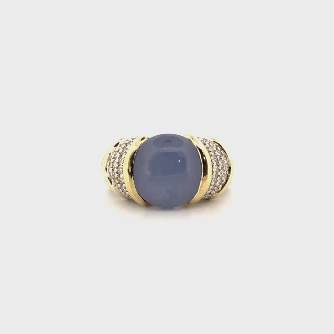 David Yurman Capri Chalcedony & Natural Diamond Cable Ring in 925 Sterling Silver with 18K Yellow Gold Accents