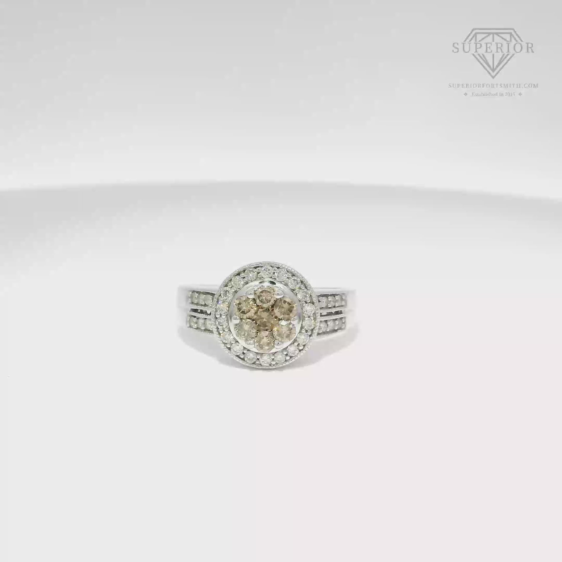 Natural Diamond Engagement Ring Featuring Whiskey Color Centers Set in 14K White Gold
