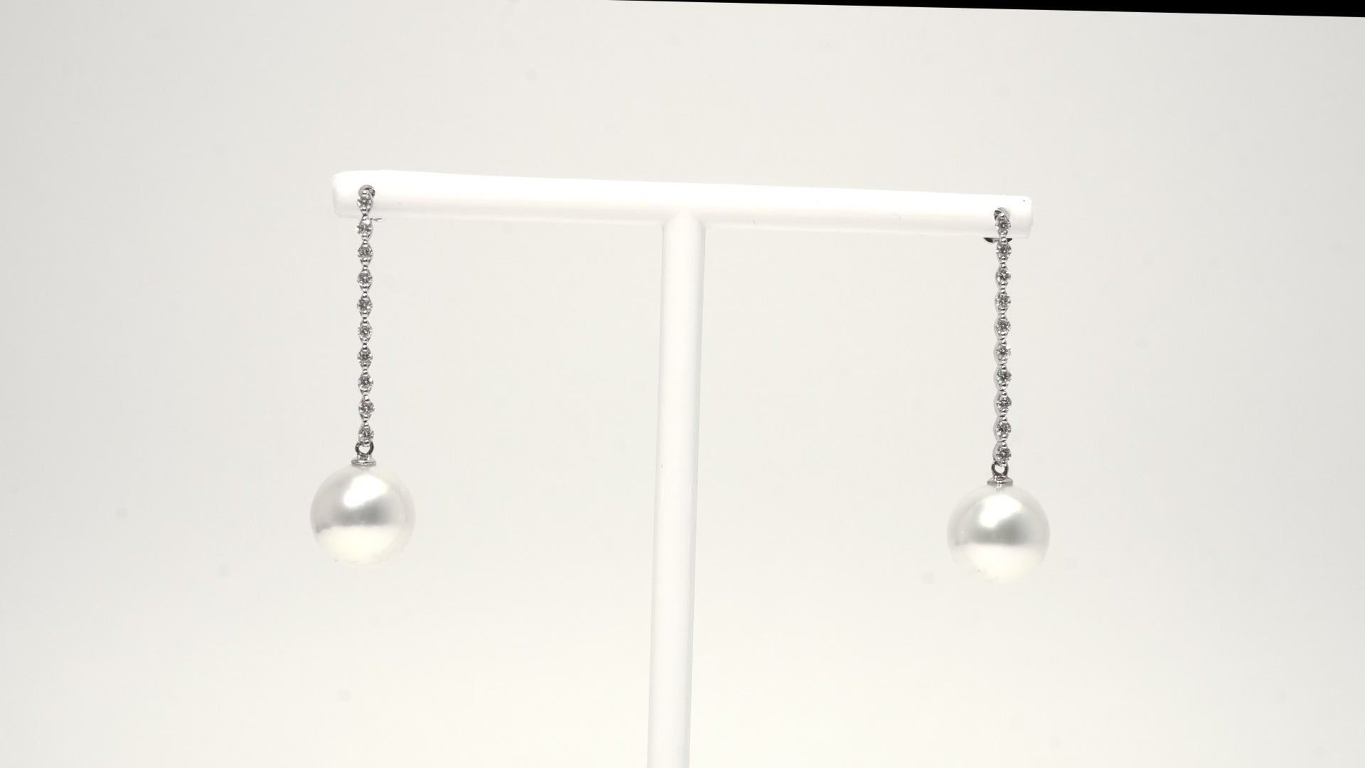 South Sea Pearl Linear Style Dangle Earrings in 18K White Gold with Natural Diamonds