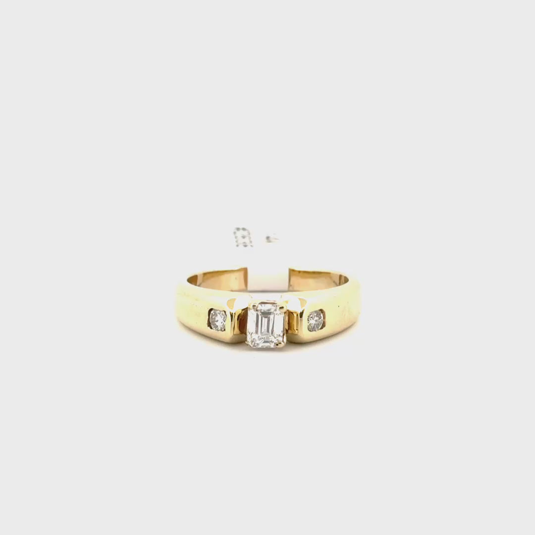 Natural Diamond Emerald Cut Men's Ring Set in 14K Yellow Gold