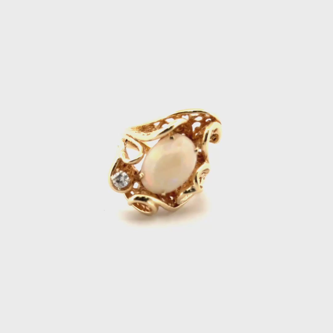 White Opal Estate Ring Set in 14K Yellow Gold