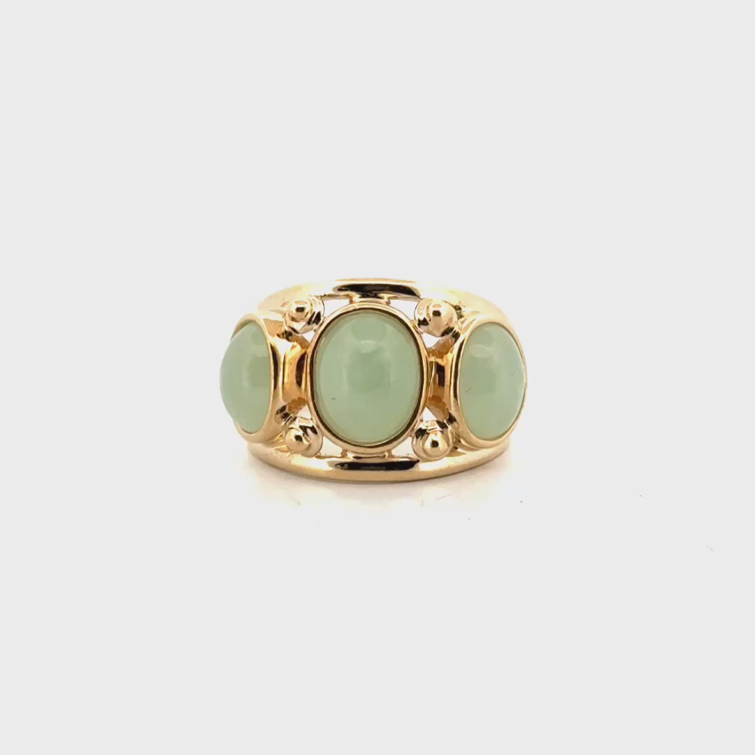 Trinity Style Oval Jade Cabochon Open Shank Ring in 14K Yellow Gold