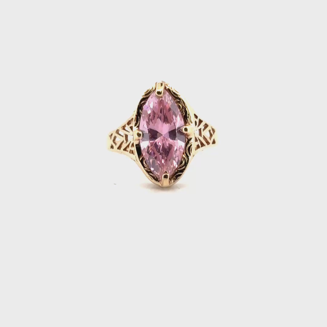 Lab Pink Stone Set in 10K Yellow Gold Mounting