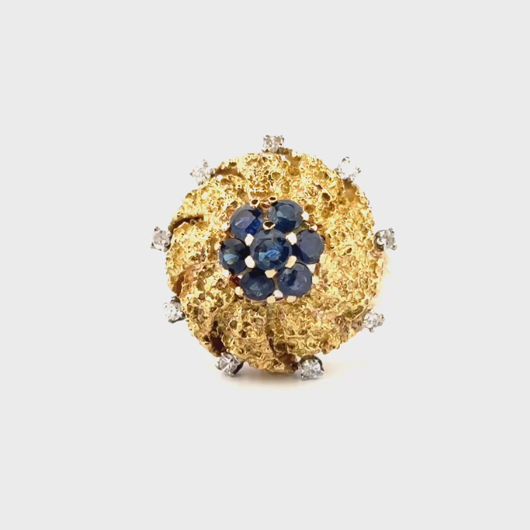 1.82cttw. Sapphire Dome Nugget Style Ring With Diamonds set in 18k Yellow Gold