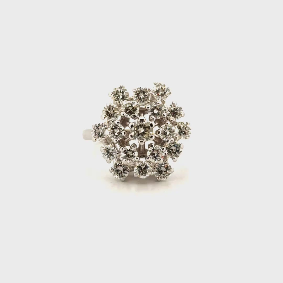 Natural Diamond Cocktail Dome Ring 14K White Gold
