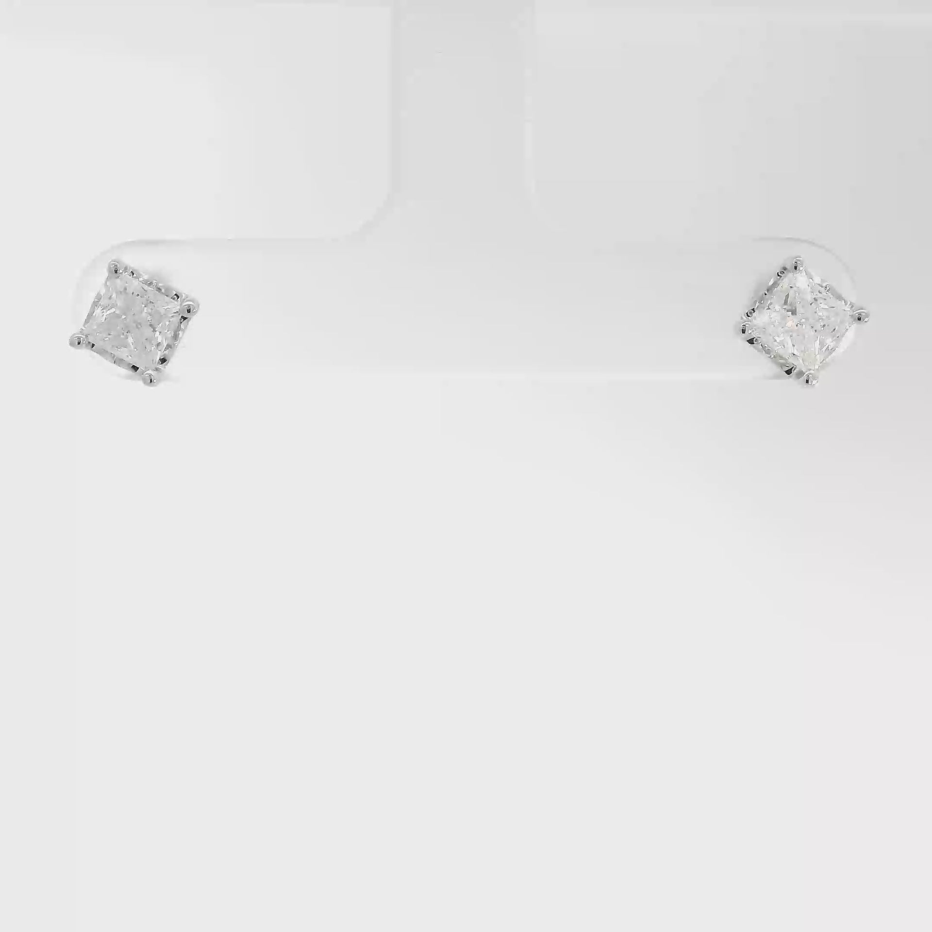 Natural Diamond Princess Cut Earrings in 14K White Gold