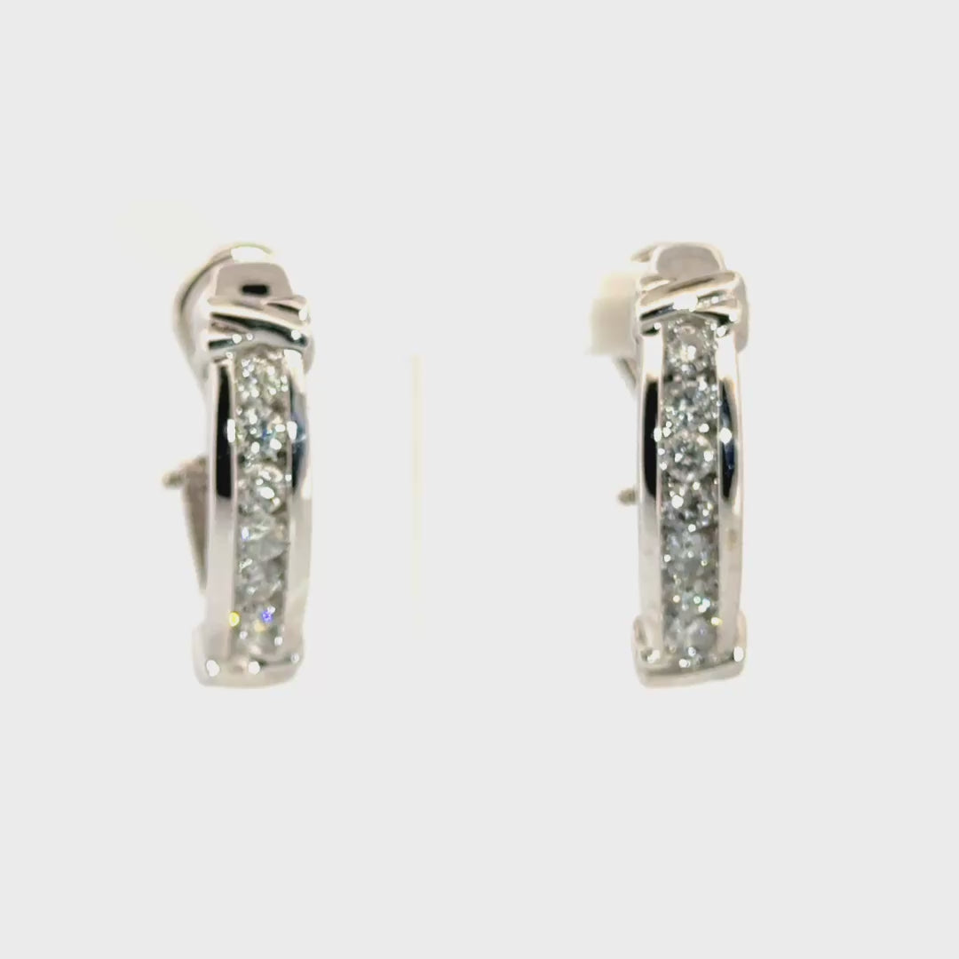 1.25cttw. Natural Diamond J Hoop Style Earrings in 10K White Gold