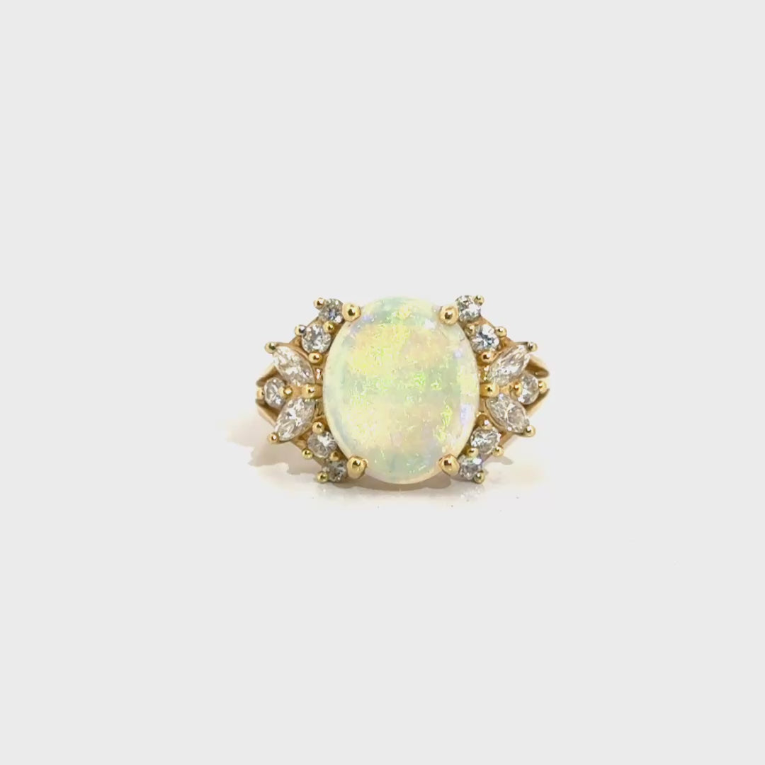 Oval Cabachon Cut Opal Cocktail Style Ring in 14K Yellow Gold
