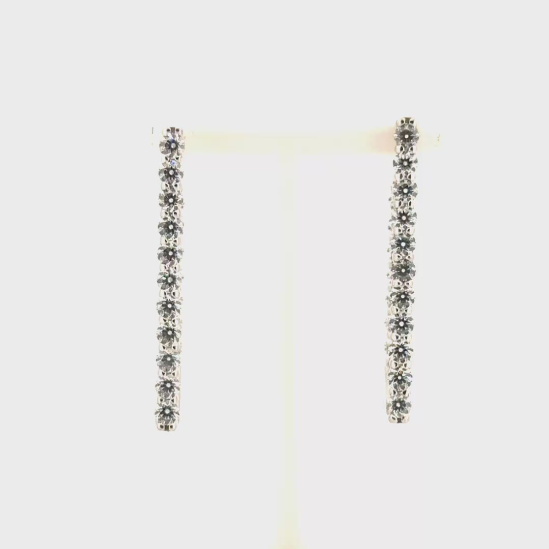 2.08cttw Natural Diamond Geometric J Hoop Style Earrings in 18K White Gold