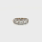 Three Stone Natural Princess Engagement Ring in 14K White Gold Sz 4.5