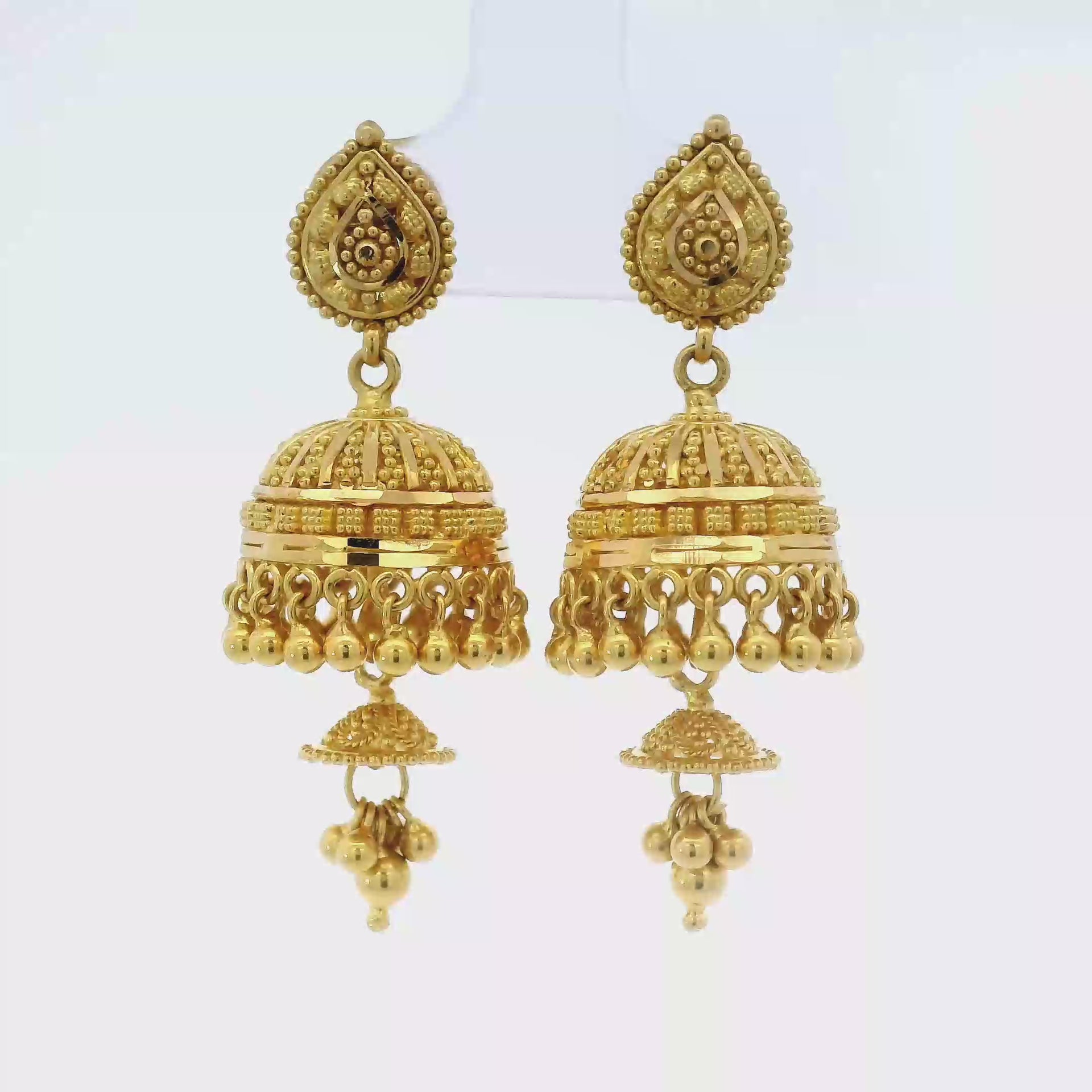 22K Gold Filigree Jhumka Style Earrings
