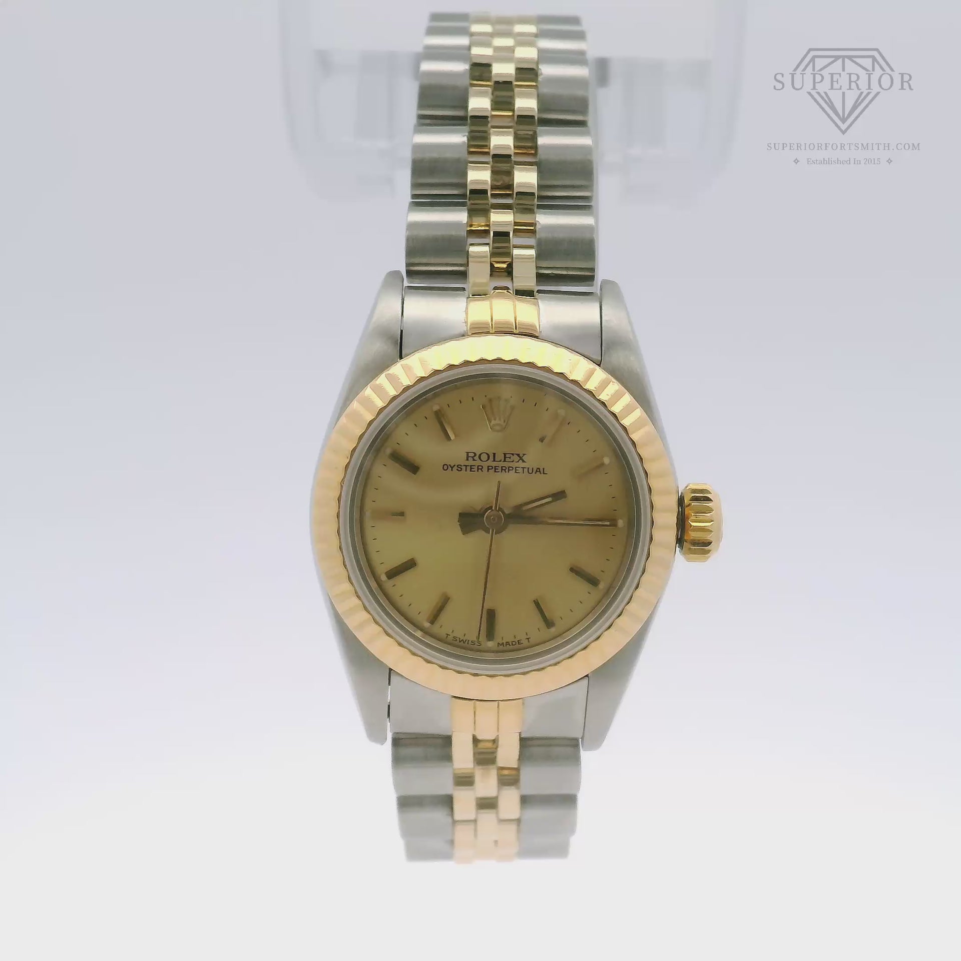 24mm Rolex Ladies Oyster Perpetual Champagne Dial Two Tone Jubilee 1986