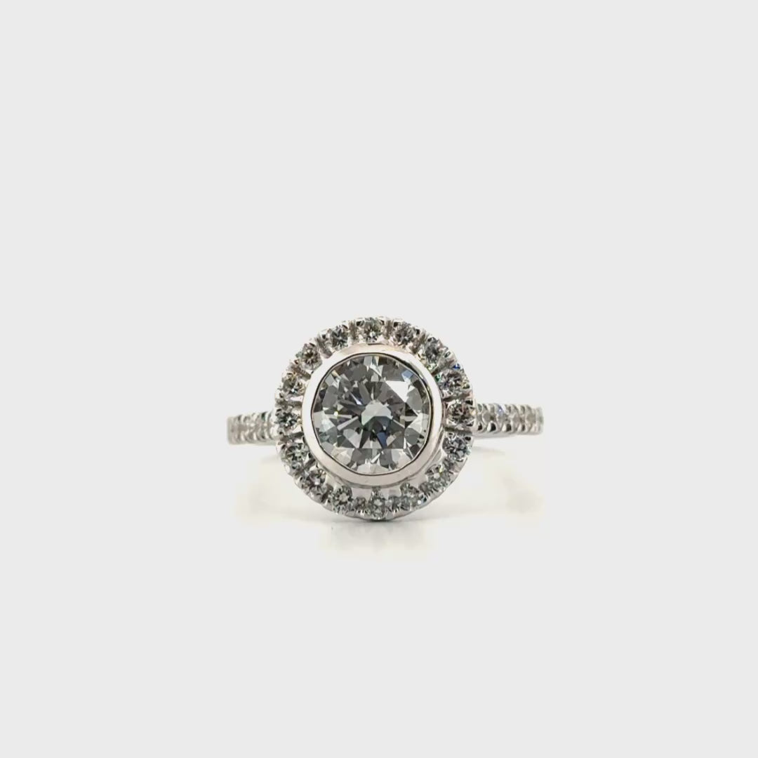 1.5ct. F VS1 Lab Grown Round Diamond in 14K White Gold Custom Bezel Set Mounting