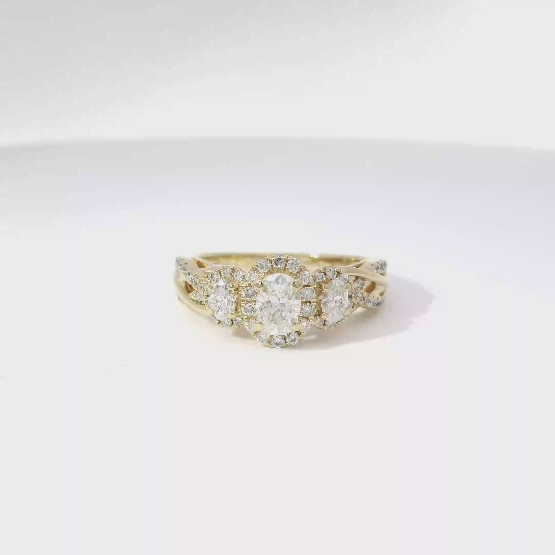 Vera Wang Love Natural Three Stone Oval Engagement Ring in 14K Yellow Gold