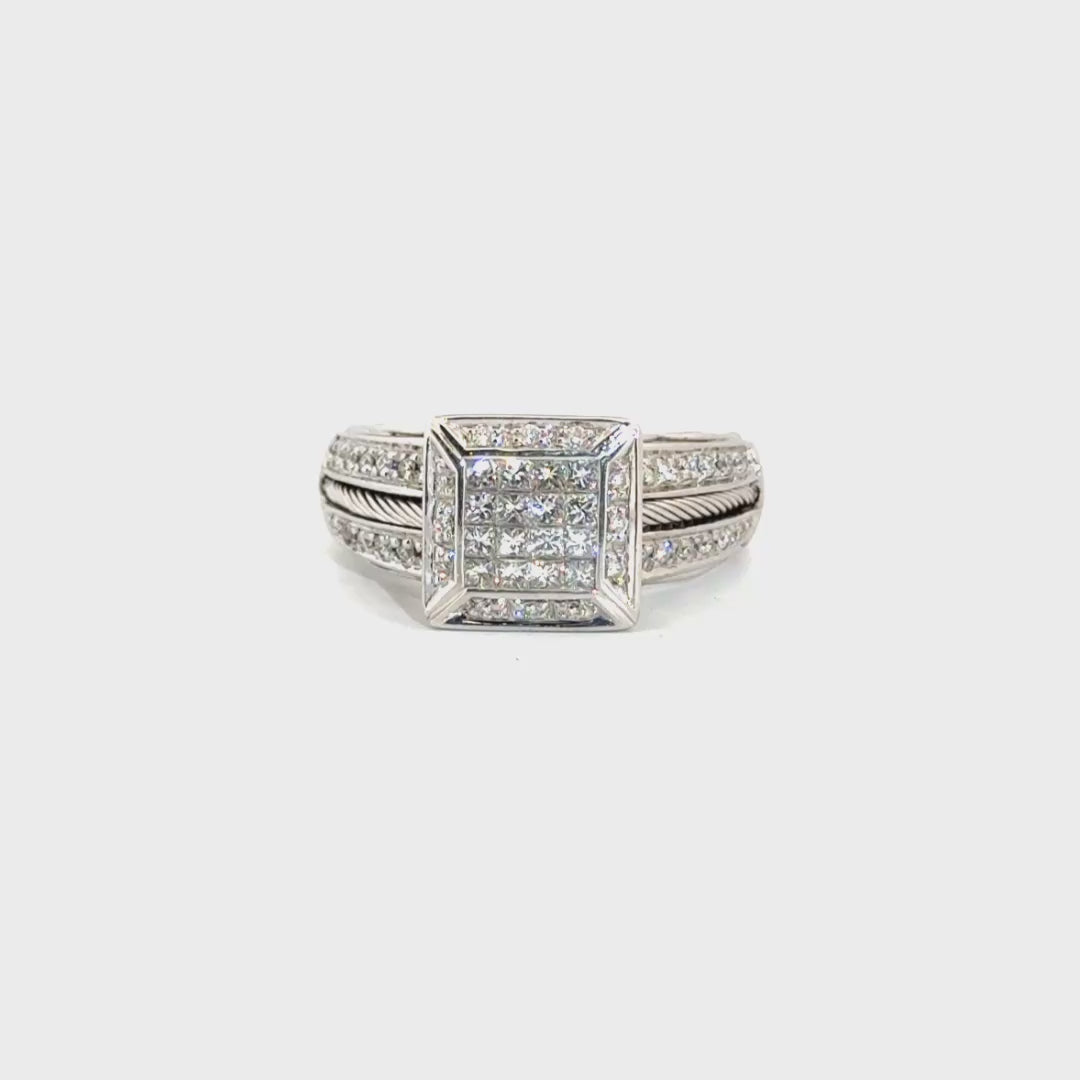 Charriol Flamme Blanche Natural Diamond Halo Style Cable Design Ring in 18K White Gold