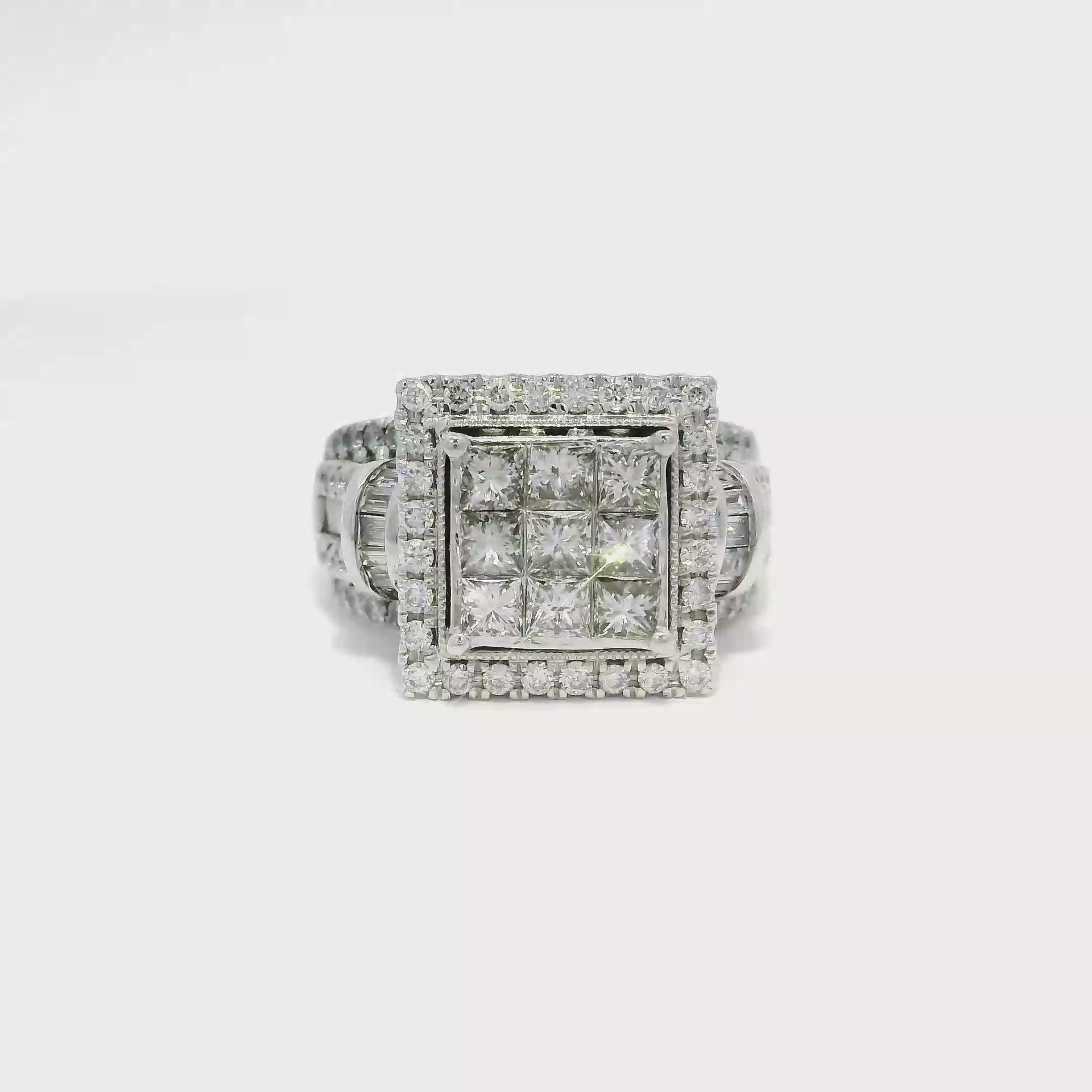 Natural Diamond Princess Cut Cluster Style Ring in 14K White Gold