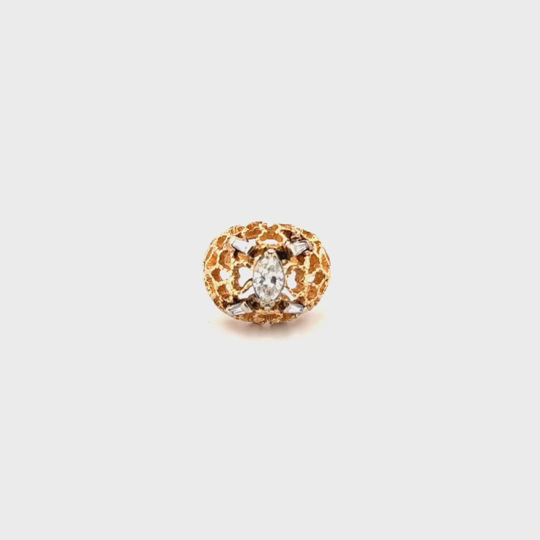 .86cttw Marquise Vintage Filigree Dome Shape Diamond Ring With Baguette Accents