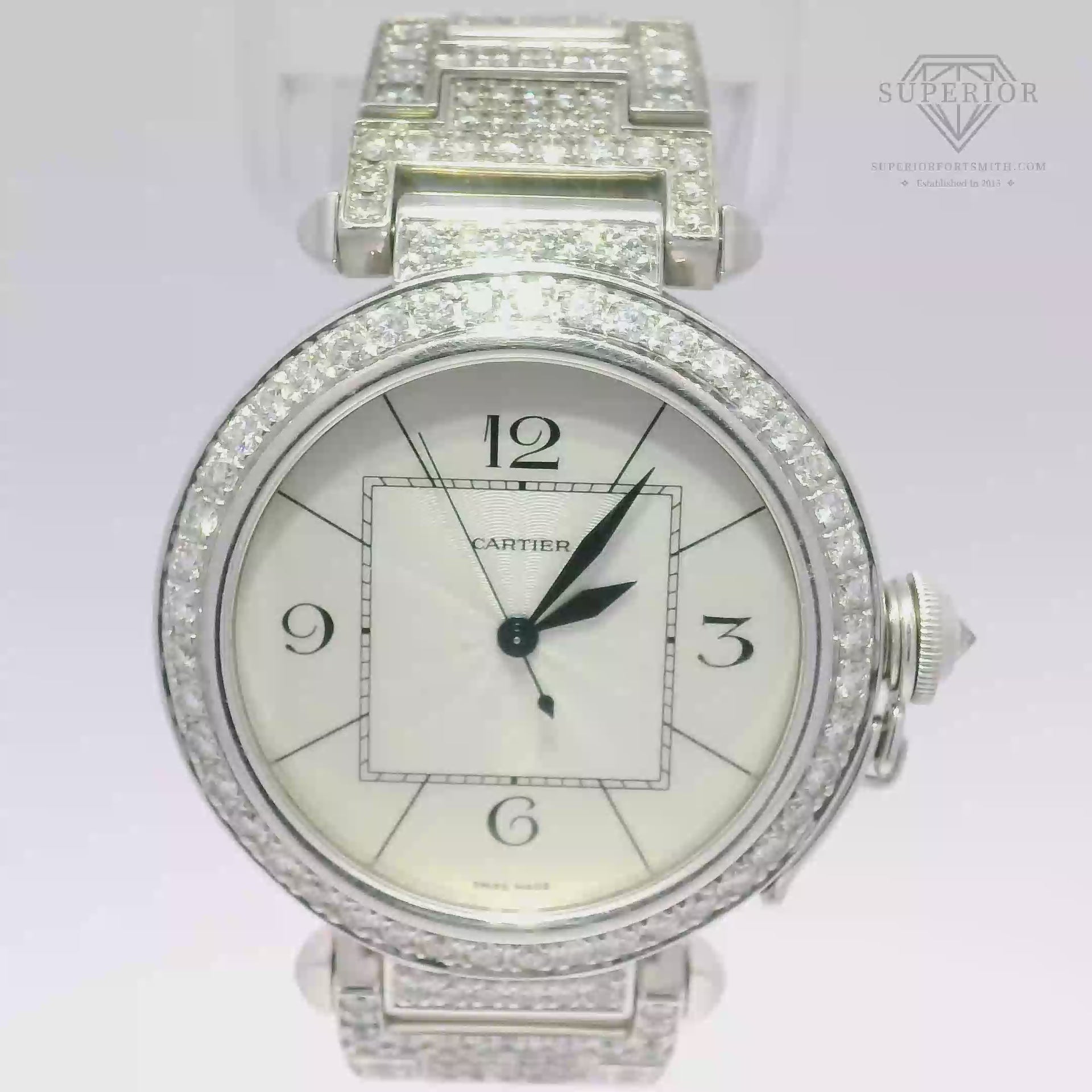 Cartier Pasha 42 in 18K White Gold Featuring 20 carats of Natural Diamonds