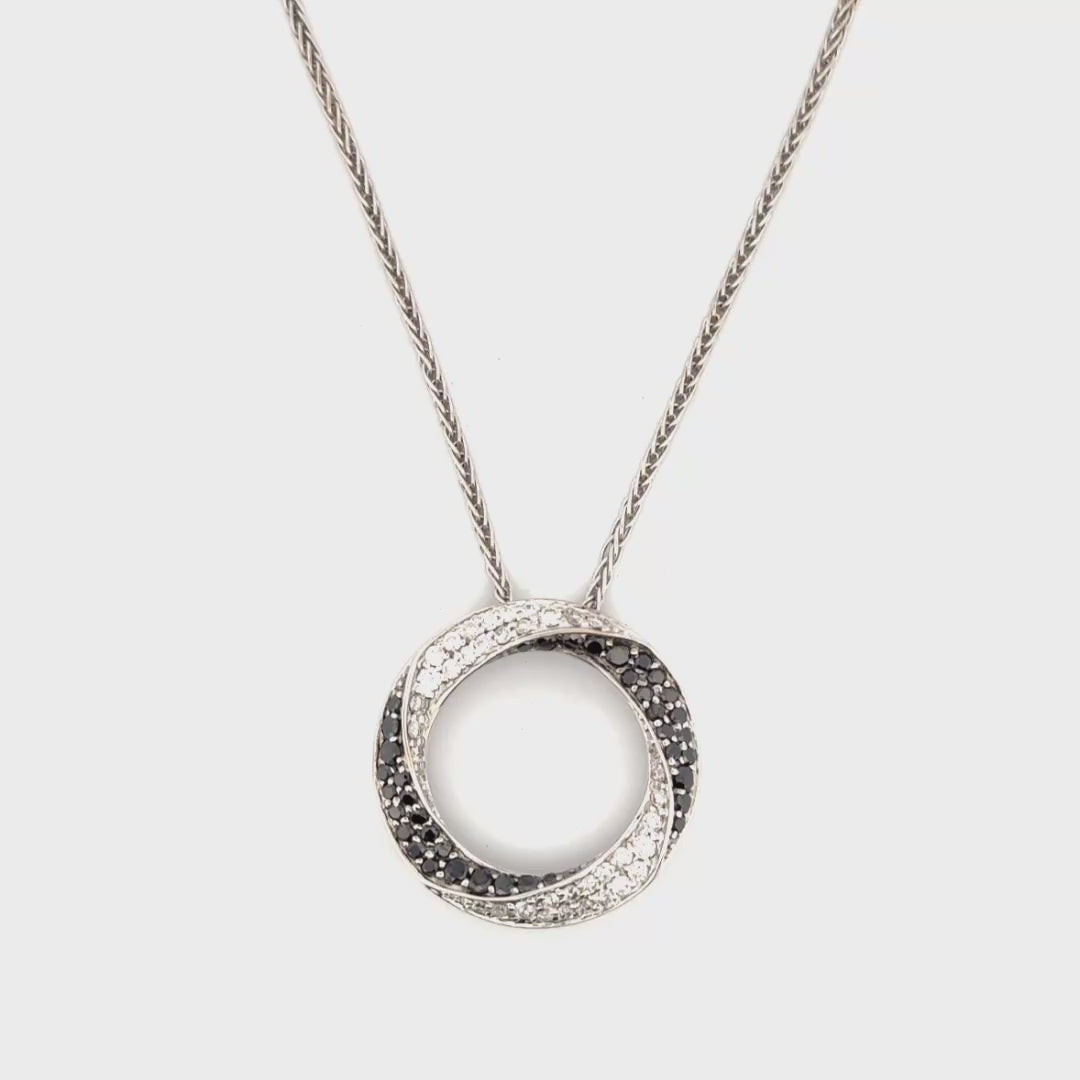 White & Black Diamond Circle Pendant Set in 14K White Gold on 14K White Gold Chain