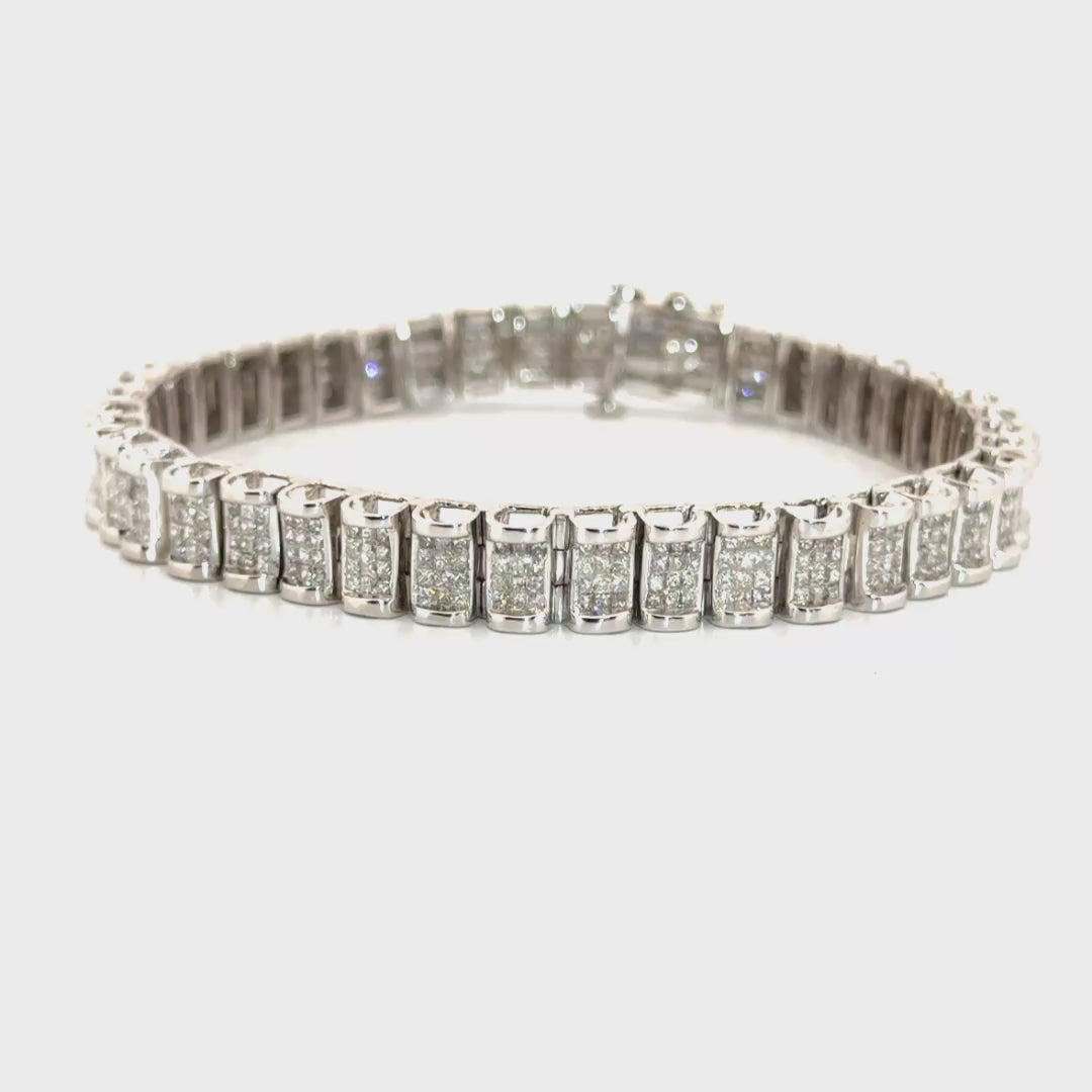5.54cttw. Natural Invisible Set Princess Cut Diamond Link Bracelet in 14K White Gold