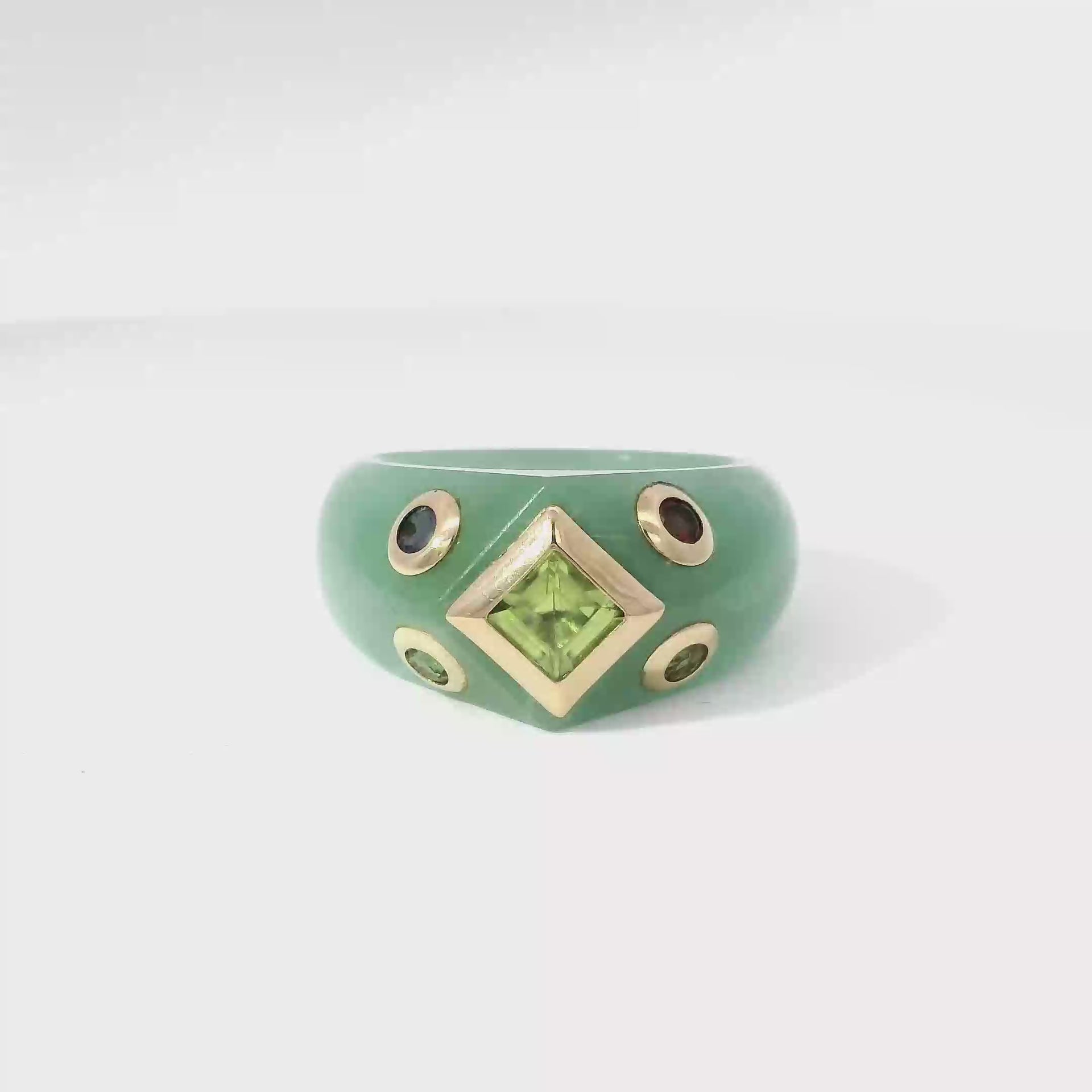 Jade Ring with 14K Yellow Gold & Gemstone Accents