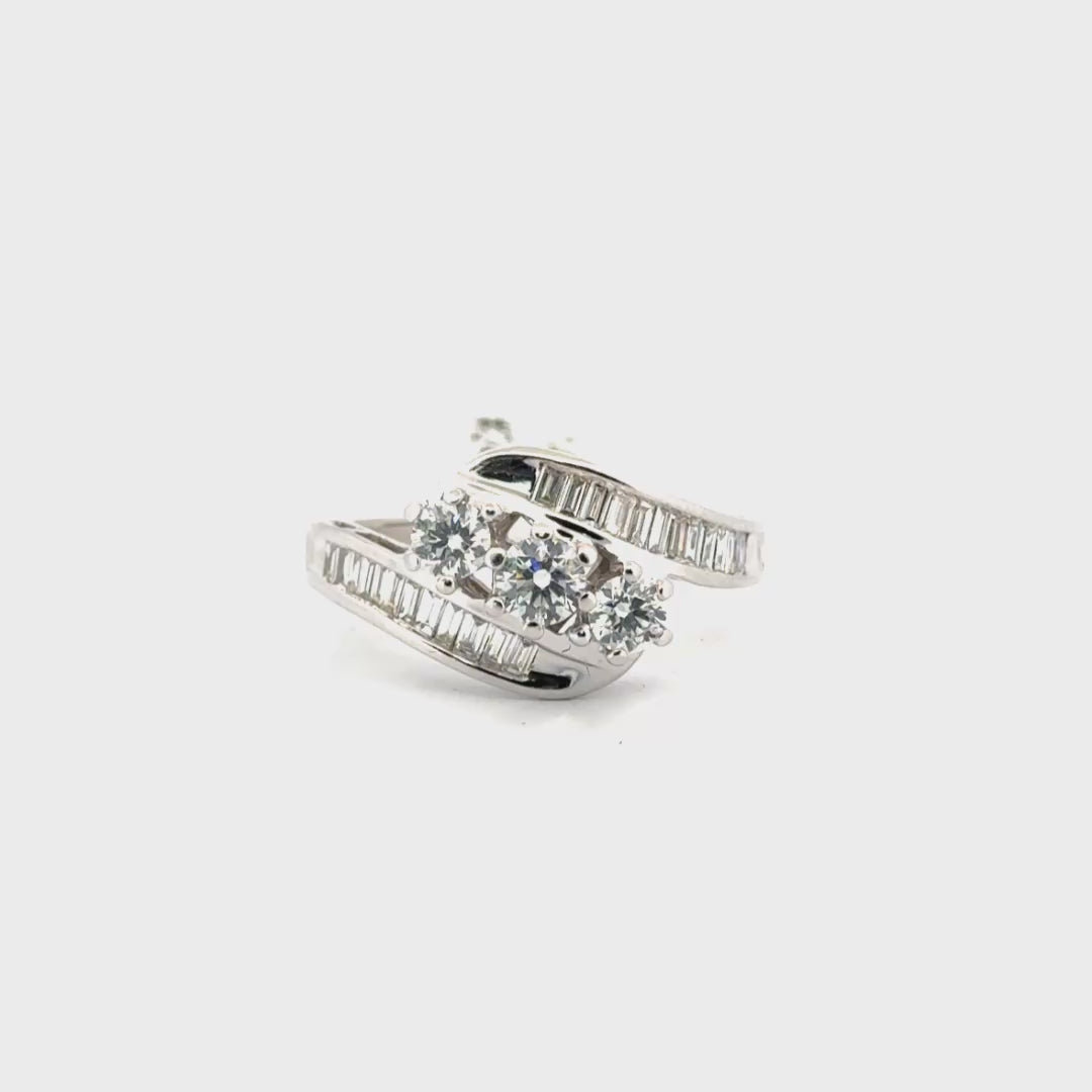 Three Stone Natural Diamond Engagement Ring Set in 14K White Gold