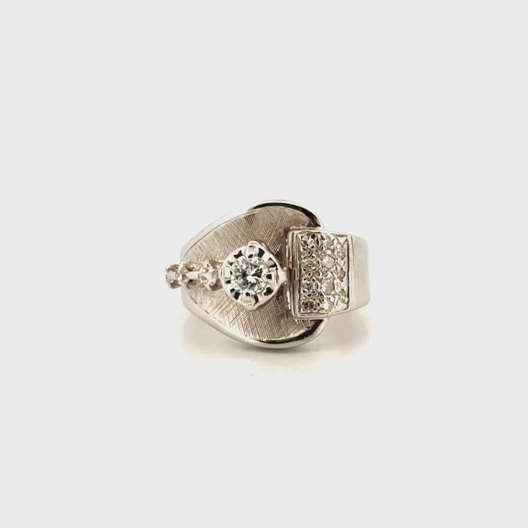 Natural Diamond Buckle Ring in 14K White Gold