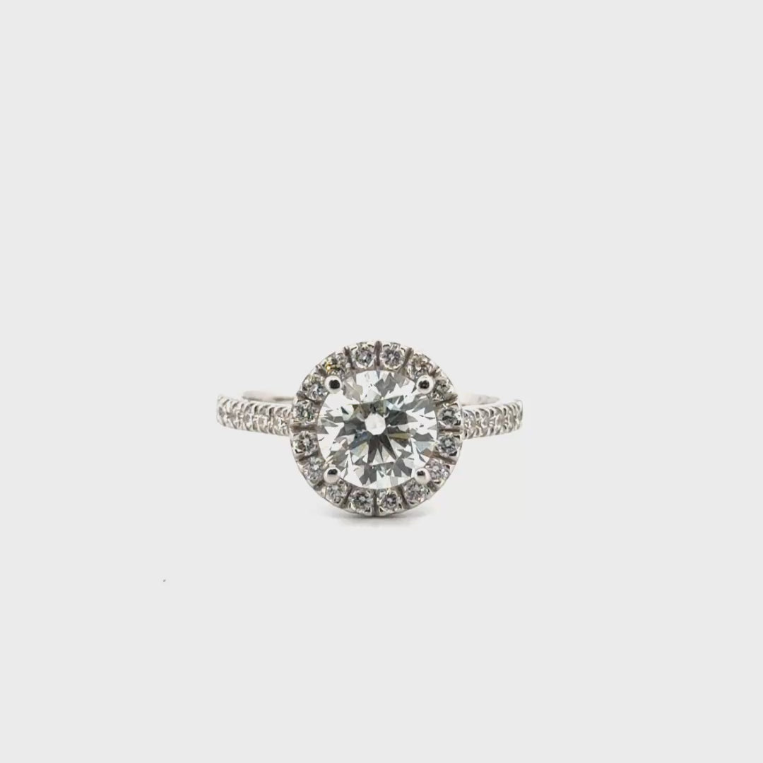 1.78ct. E VVS2 Lab Ground Round Diamond Engagement Ring Set in 14k White Gold Halo