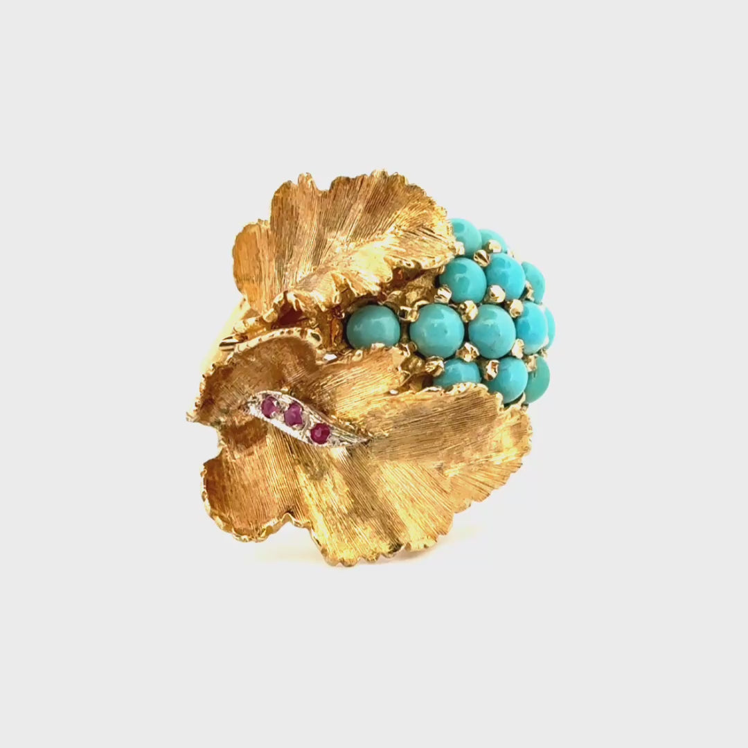 Turquoise Fashion Estate Ring Set in 18K Yellow Gold