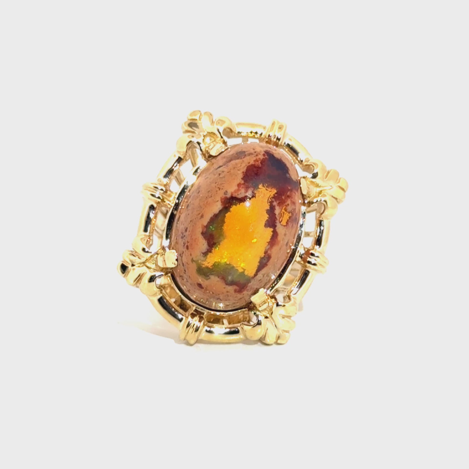 Fire Opal Statement Ring in 14K Yellow Gold