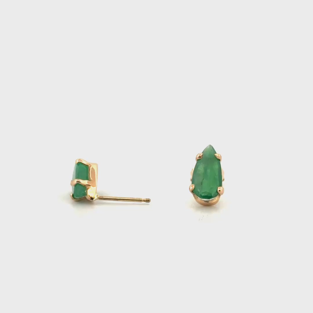1.76cttw. Natural Emerald Ear Studs in 14K Yellow Gold