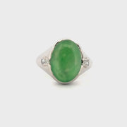 6.31ct. Oval Shape Jadeite Cabochon with Diamond Accents in Platinum JAGI Sz 9