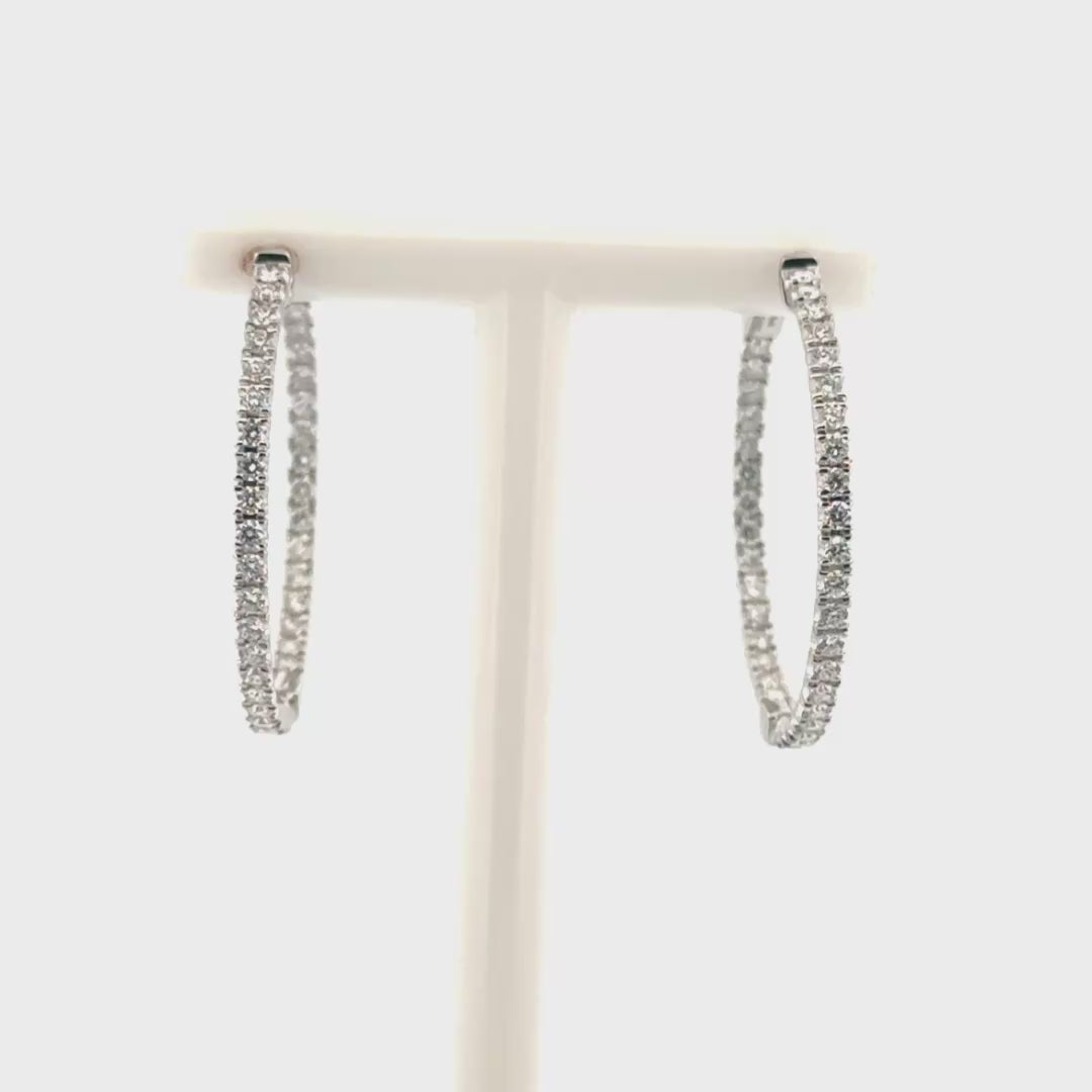 Natural Diamond Hoop Earrings in 14K White Gold
