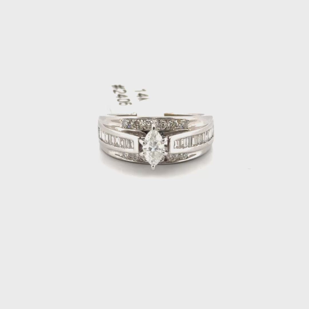 Natural Diamond Marquise Set in 14K White Gold Mounting