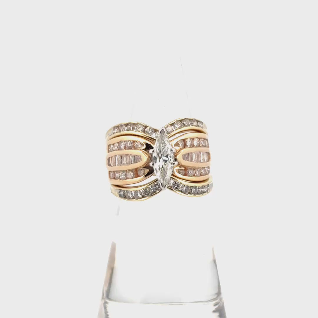 Natural Marquise Diamond Three Piece Set in 14K Yellow Gold
