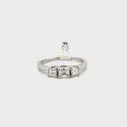 Natural Asscher Cut Three Stone White Gold Ring Set in 14K White Gold Sz 7.5