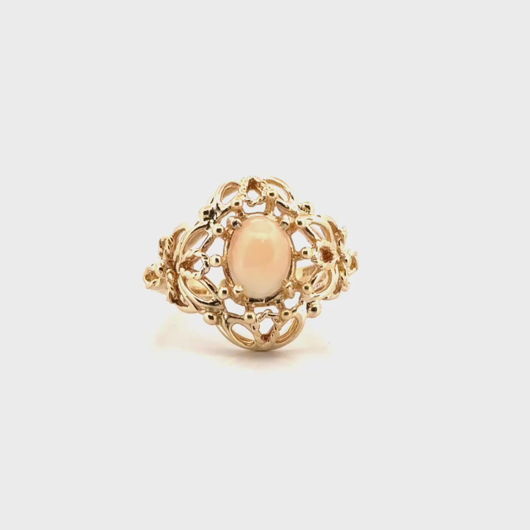 Coral Estate Ring Set in 14K Yellow Gold Mounting