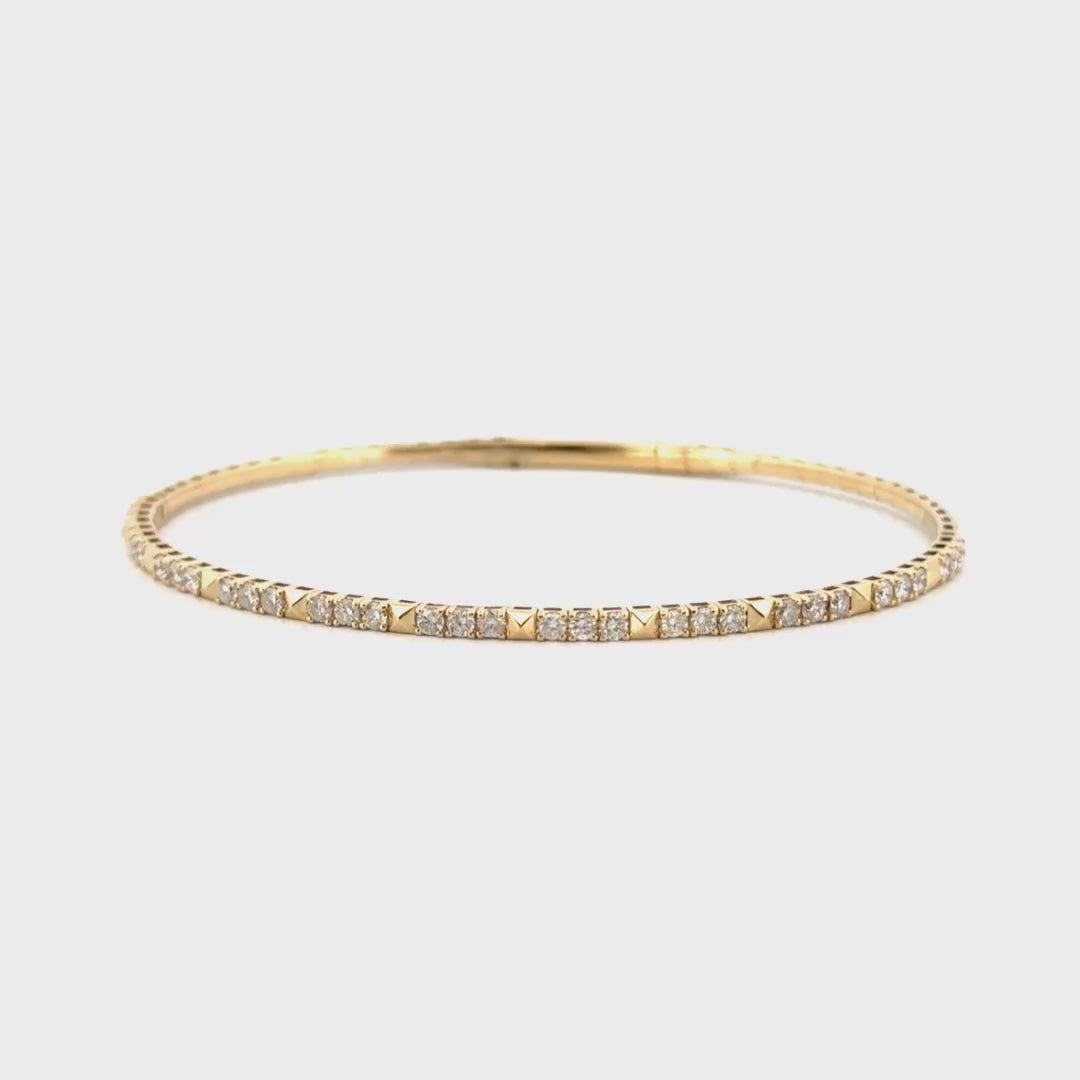 1cttw. Natural Diamond Flexible Bangle Set in 14K Yellow Gold 6.5"