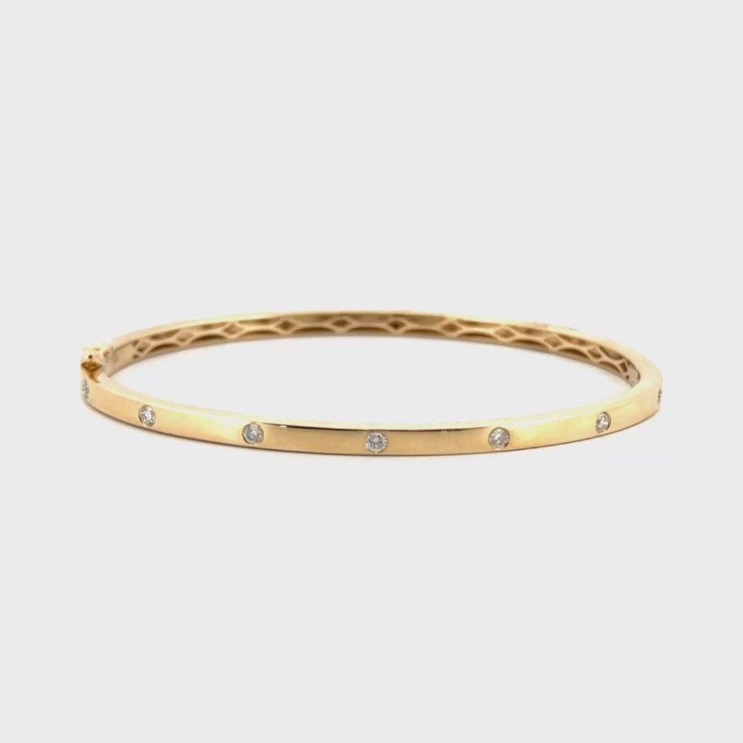 .25cttw. Inlay Diamond Bangle Set in 14K Yellow Gold 6.5"