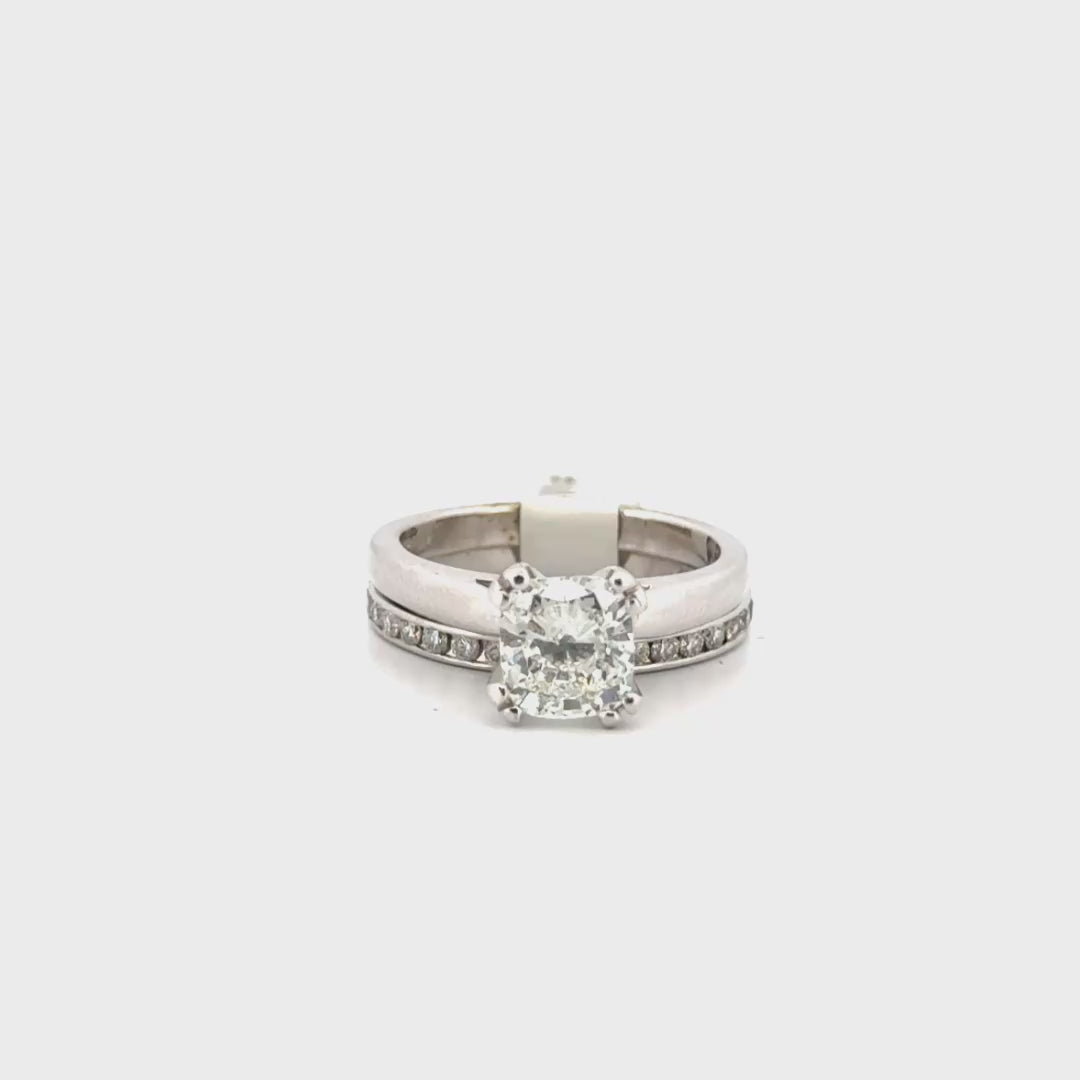 1.20ct. Natural Cushion Cut Diamond With Diamond Band Set in 14K White Gold