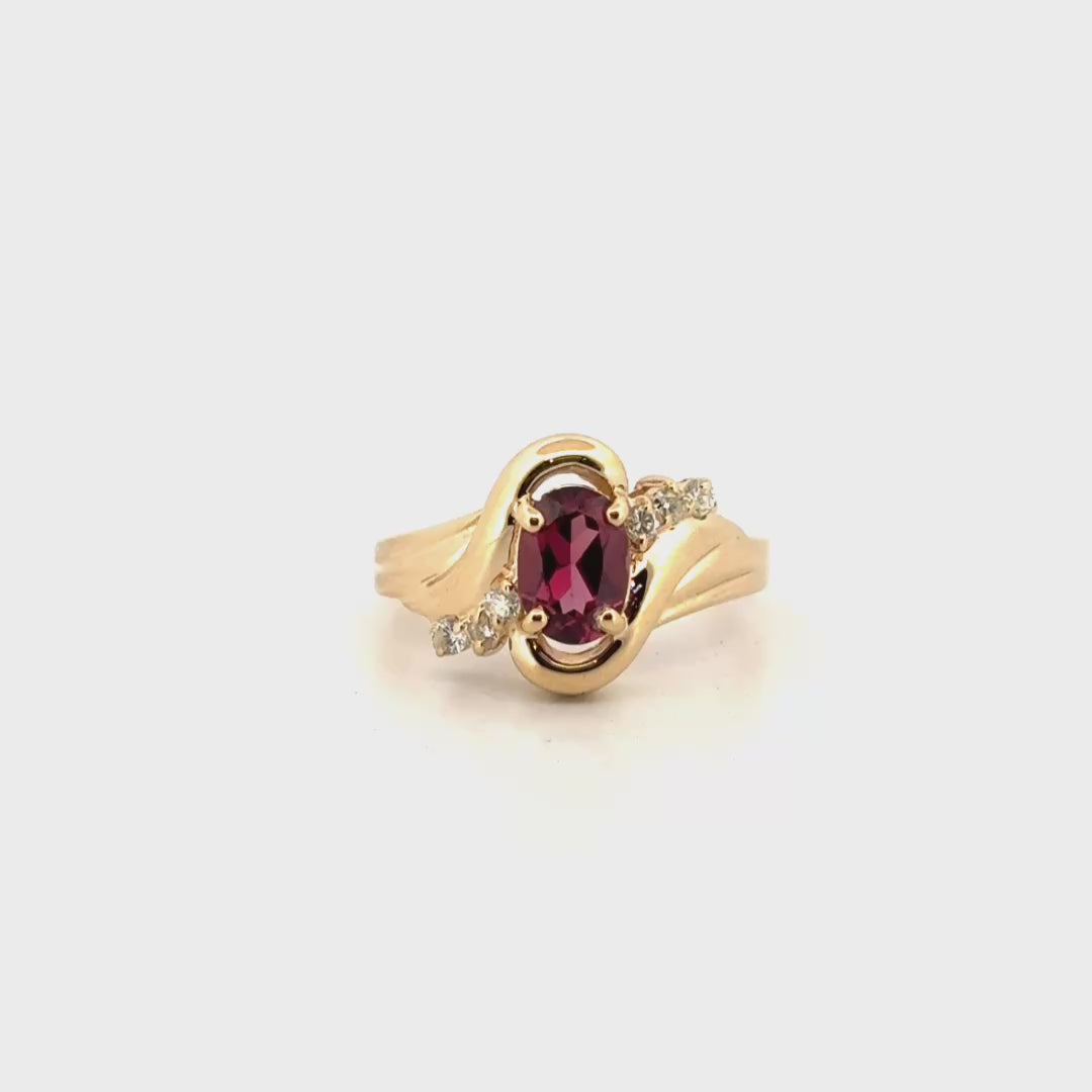 1ct. Rhodolite Garnet with Diamond Accents Set in 14K Yellow Gold