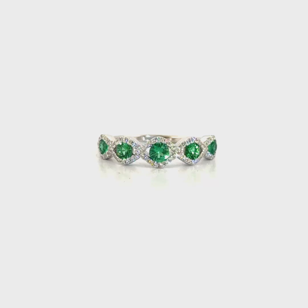 Natural Diamond & Emerald Fashion Band in 18K White Gold