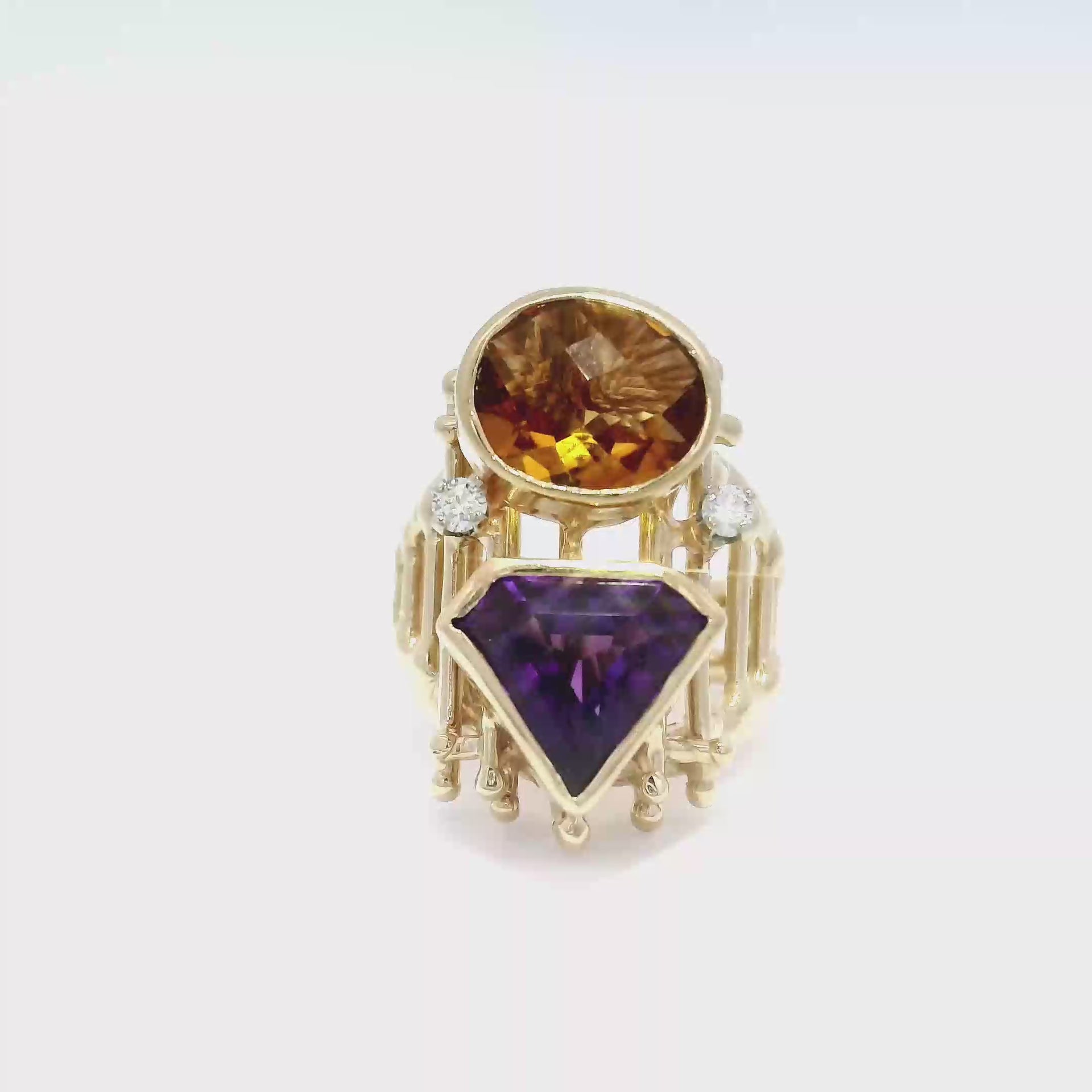 Amethyst & Citrine Ornate Style Fashion Ring in 14K Yellow Gold