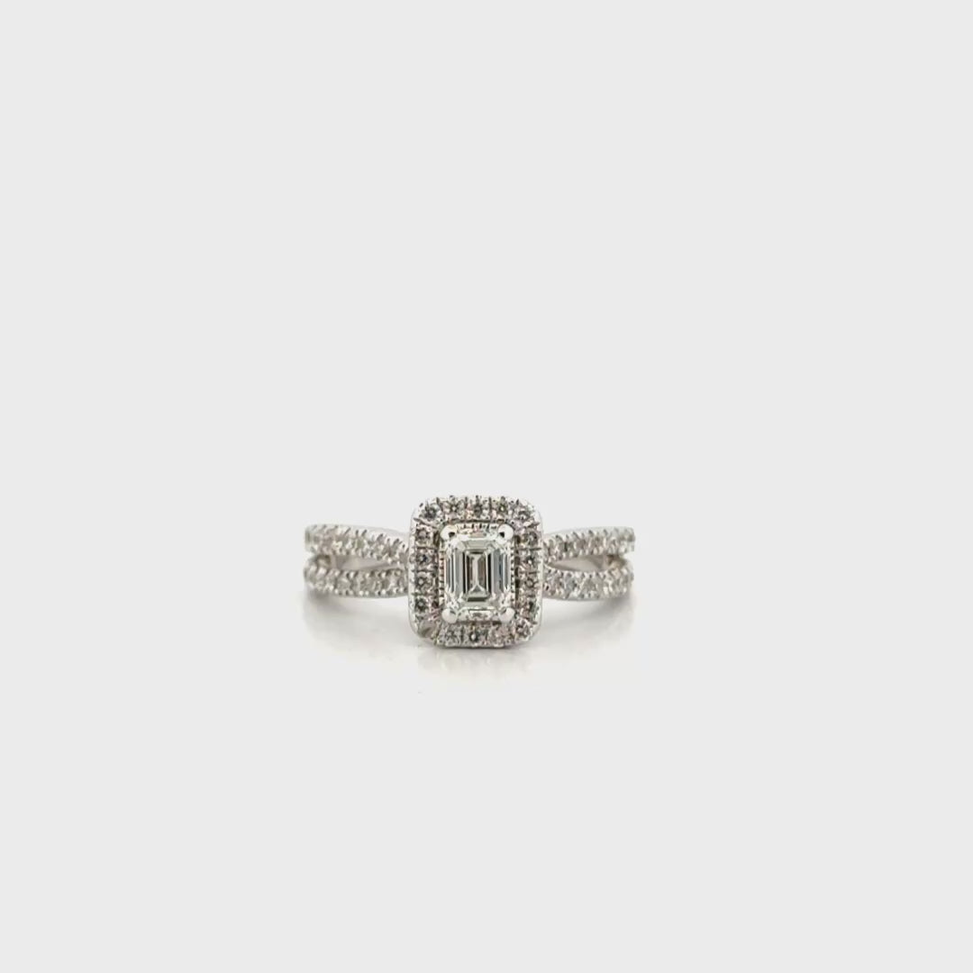 Natural Emerald Diamond in 14K White Gold Halo Setting