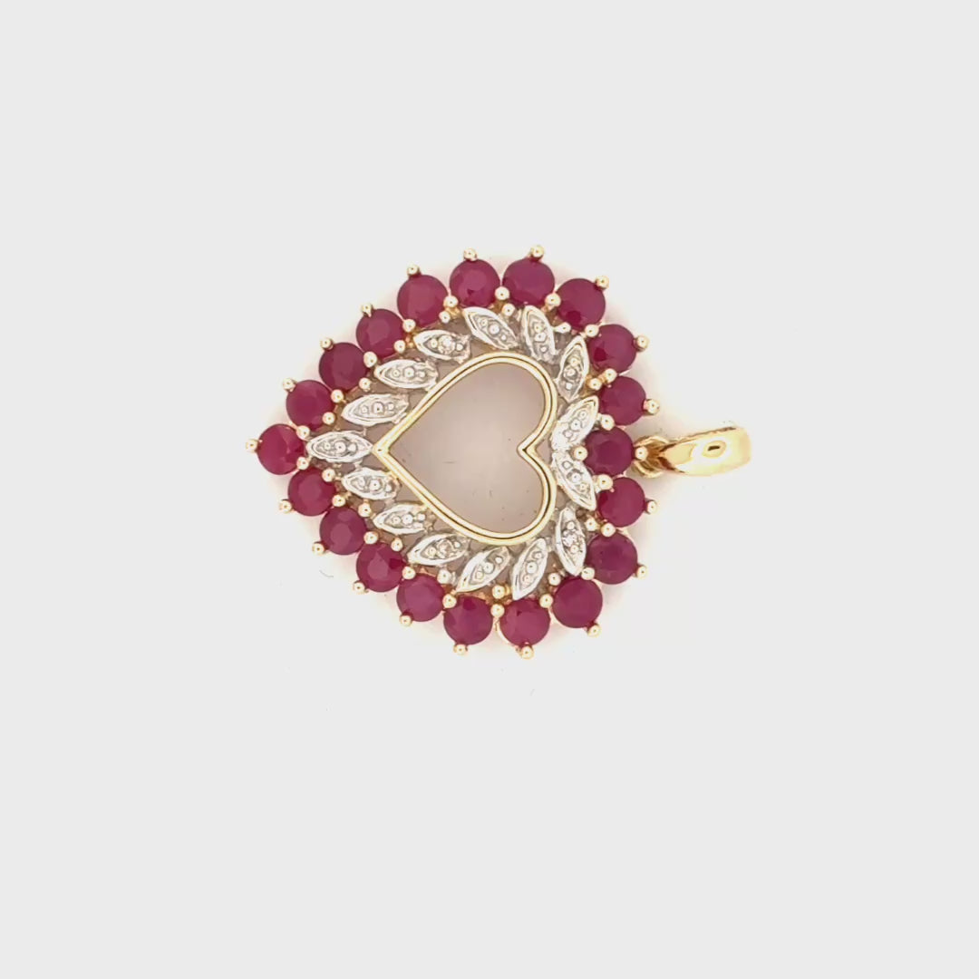 Natural Ruby & Diamond Heart Pendant Set in 14K Yellow Gold