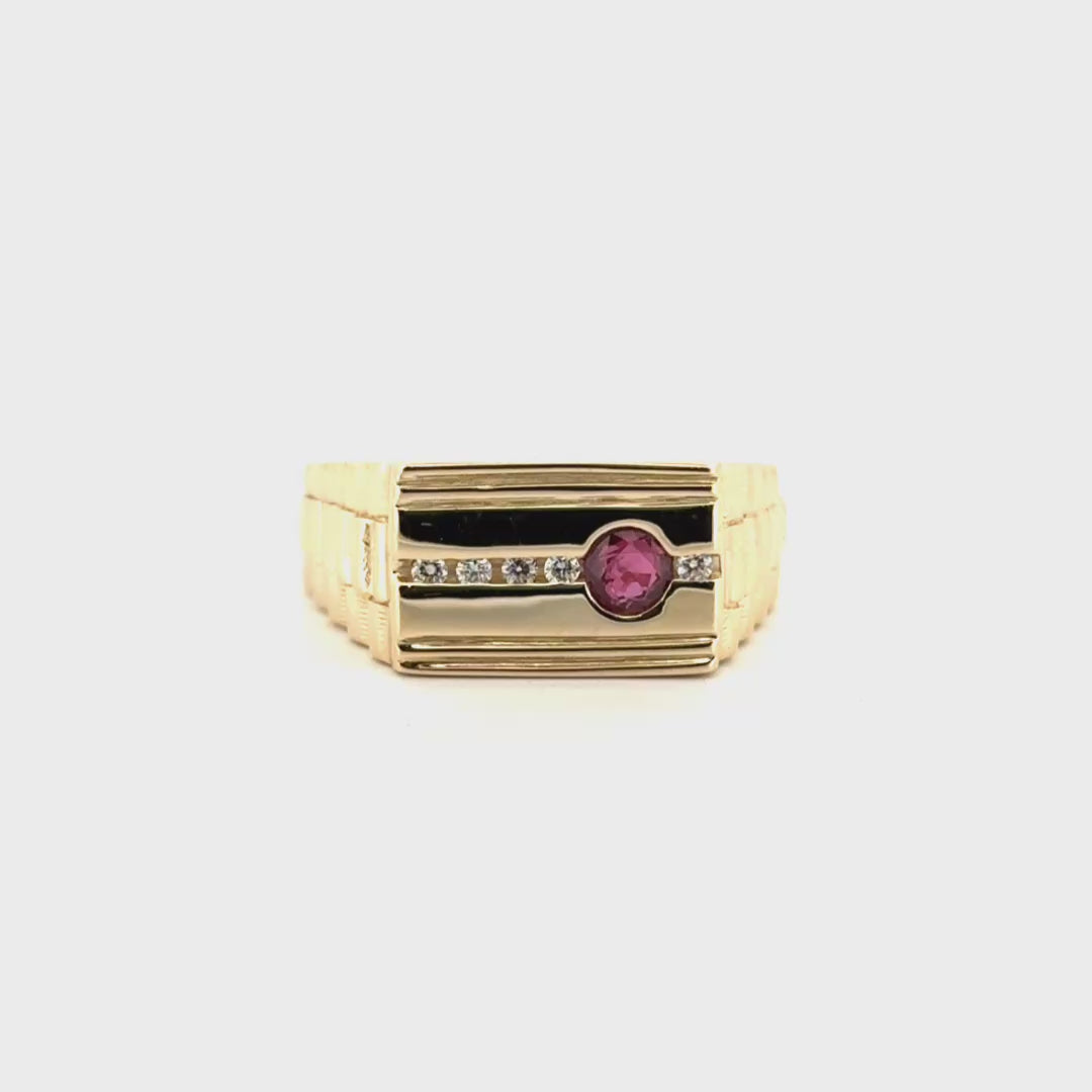 Natural Ruby & Diamond Ring Set in 14K Yellow Gold