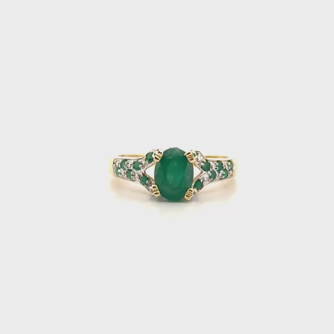 Natural Emerald Split Shank Fashion ring in 10K Yellow Gold