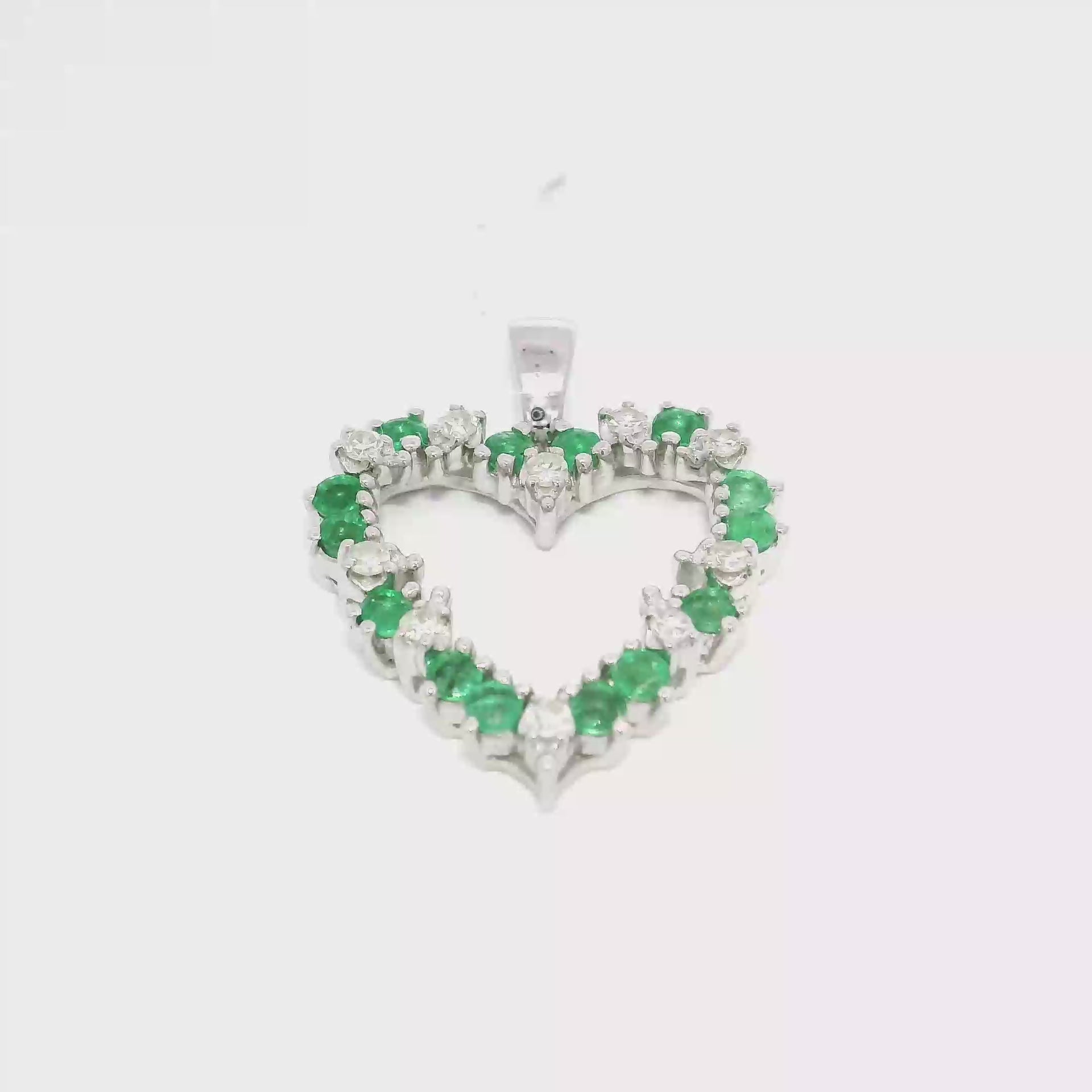 Emerald & Diamond Heart Pendant in 14K White Gold