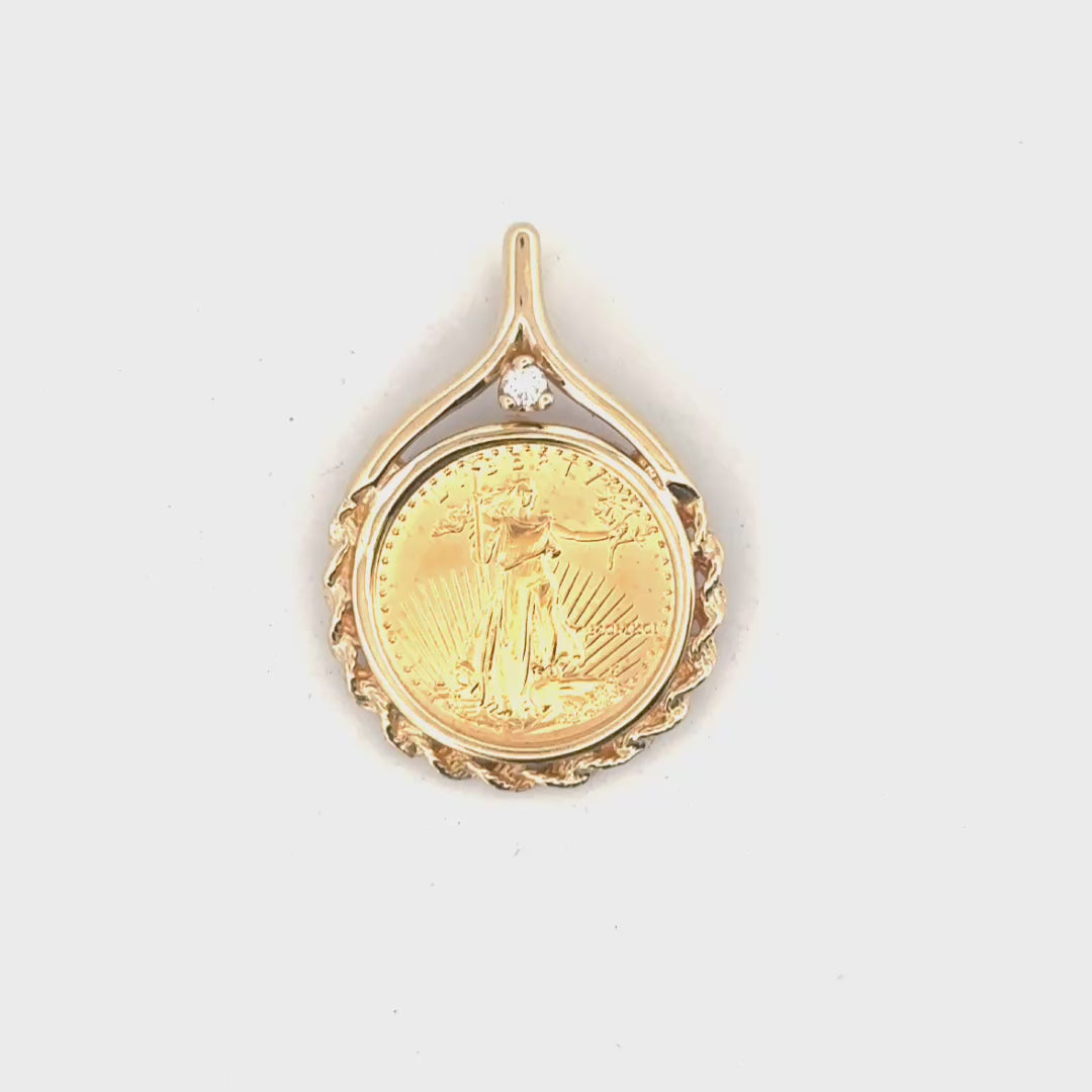 1/10oz American Gold Eagle in 14K Yellow Gold Bezel with Natural Diamond Accent