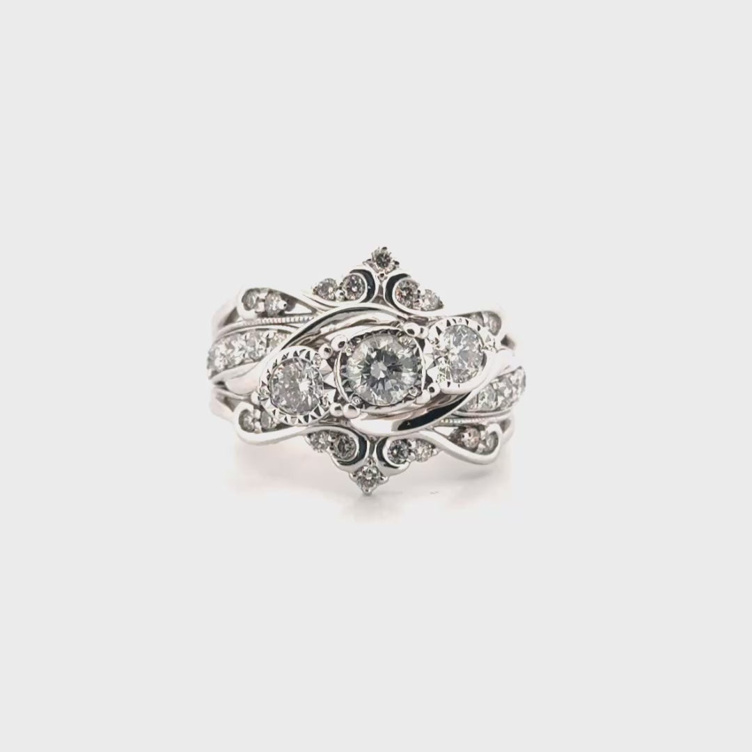 Natural Diamond Estate Three Stone with Matching Guard